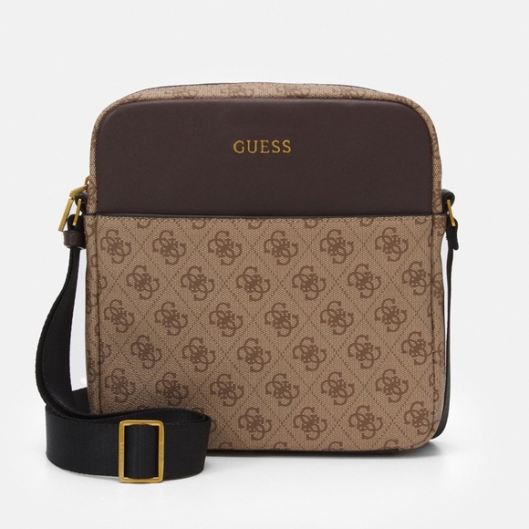 New GUESS Vezzola Flat Crossbody Top Zip Bag Brown - Picture 2 of 6